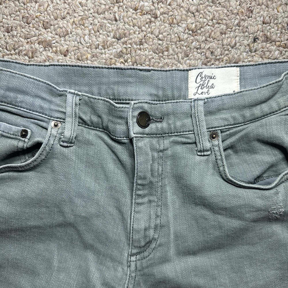 Comic Blue Love Green Distressed Denim Jeans Shorts Size 29 - Picture 2 of 4